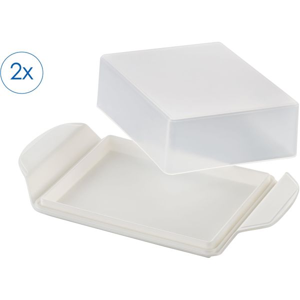 Butterdose Ruco "Mit Deckel, 2Er Set", Weiß, Transparent, B:9,5Cm H:4,5Cm L:17Cm, Kunststoff, LebensmittelaufbewahrungsbehäLter, Butterglocke 250 G, Made In Germany-image