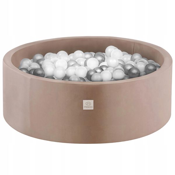 Misioo Piscina Di Palline Amichevoli Per Bambini Da 1 Anno - Piscina Rotonda Di Palline In Velluto Per Bambini Con 200 Palline - Perfetta Per I Bambini - 90X30Cm - Marrone: Argento/Perle-image