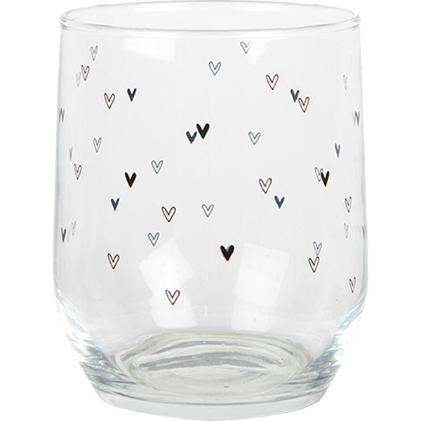 Clayre & Eef Bicchiere D'acqua 300 Ml Cuori In Vetro Trasparente-image