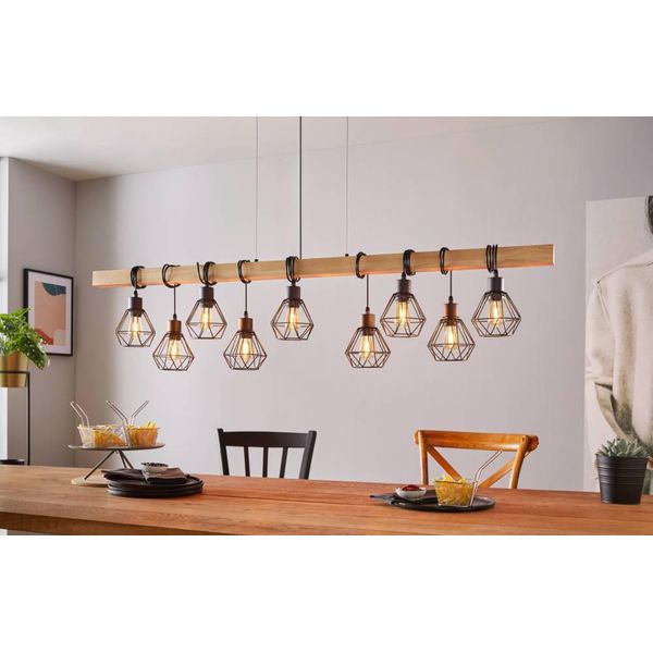 Eglo HäNgeleuchte "Townshend 5, HäNgelampe, Stahl Und Holz, E27, IP20, Pendellampe, Lampe", Braun (Schwarz, Braun), 9, Ø 0Cm H: 110Cm, 1 Stk., Leuchten, Pendelleuchte, L15 X B20 X 110 Cm, Schwarz, Braun, 9X60W Exkl., HäNgeleuchte-image