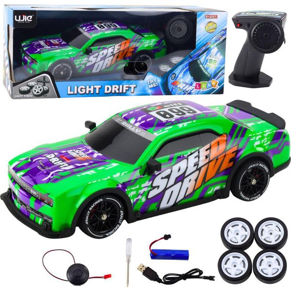 Auto Sportiva Rc Telecomandata Illuminata Corpo Drift Verde-image