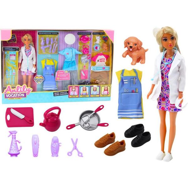 Anlily 4In1 Bambola Medico Parrucchiere Cuoco Animali Vestiti Accessori-image