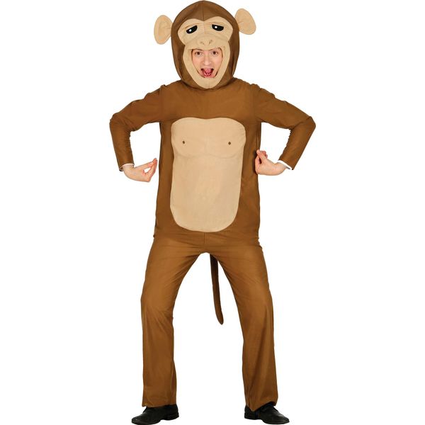 Scimmia Carnevale Costume Animale Tuta Cappuccio Aspetto Divertente Celebrazione Divertimento Vestiti Adulto Carnevale Partito Tema Animale, Dimensioni: 52 - 54 (L) Colore: Marrone-image