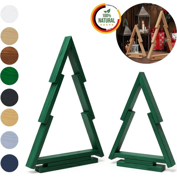 Floranica Alberi Di Natale Verdi In Legno Di Pino Set 2 Decorazioni Natalizie Sostenibili-image