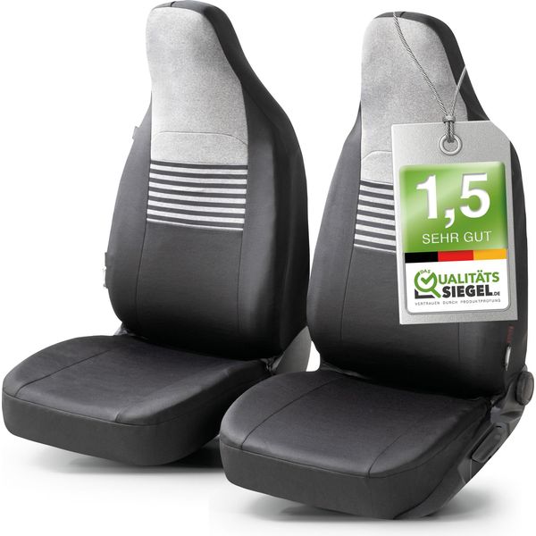 Walser Coprisedili Auto Premium Gordon Con Chiusura Lampo Qualità Vincente Molto Buona* Coprisedili Auto, Coprisedili ZIPP-IT, 2 Coprisedili Anteriori Nero/Grigio 11866-image