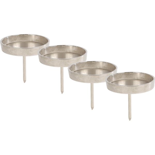 Portacandele In Alluminio Per Candele A Colonna Set Di 4 - 8 Cm In Argento - Portacandele In Metallo Per Candele A Sfera - Tappo Per Candele Per L'avvento E Le Decorazioni Natalizie-image