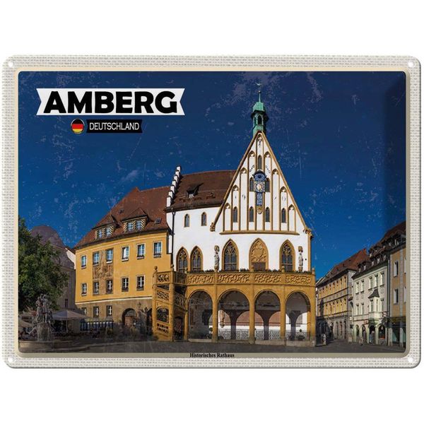 Vianmo Insegna Di Latta 30X40 Cm Amberg Historisches Rathaus-image