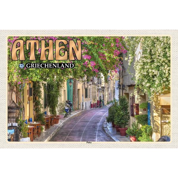 Vianmo Insegna In Legno 12X18 Cm Athen Griechenland Plaka Stadtteil-image