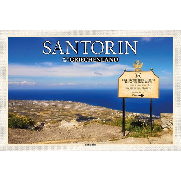 Vianmo Insegna In Legno 12X18 Cm Santorin Griechenland Profitis Ilias-image