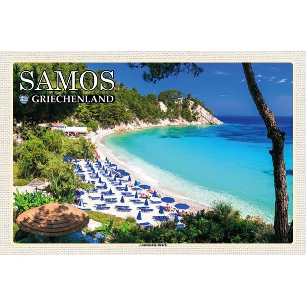 Vianmo Insegna In Legno 12X18 Cm Samos Griechenland Lemonakia Beach Strand-image