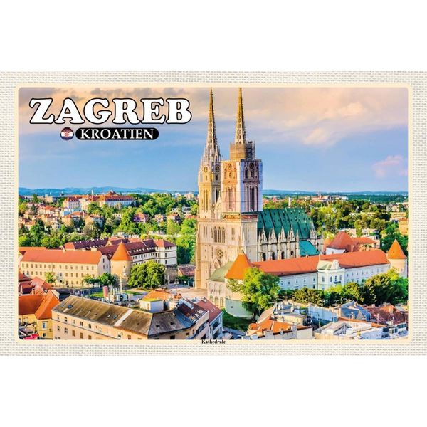 Vianmo Insegna In Legno 12X18 Cm Zagreb Kroatien Kathedrale Bischofskirche-image