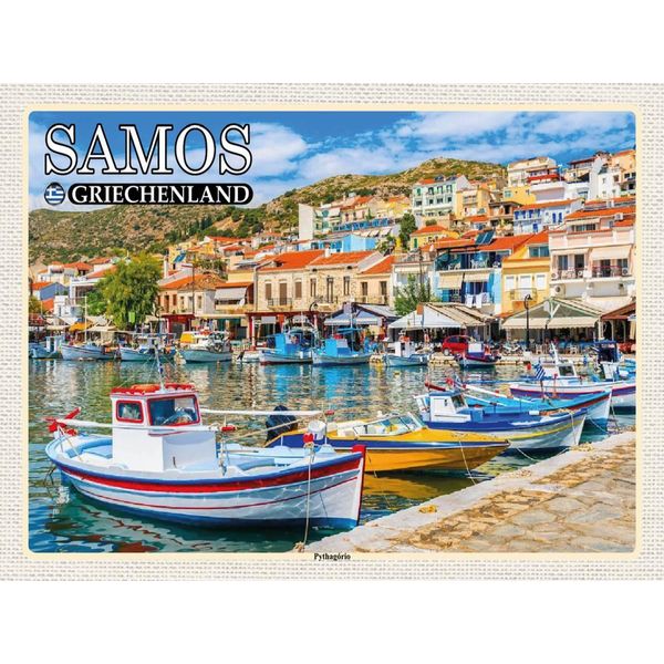 Vianmo Insegna In Legno 30X40 Cm Samos Griechenland PythagóRio Kleinstadt-image