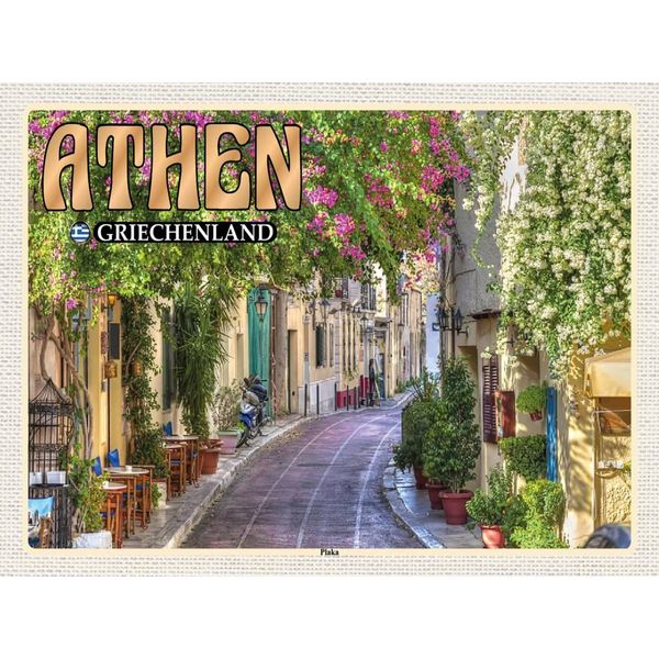 Vianmo Insegna In Legno 30X40 Cm Athen Griechenland Plaka Stadtteil-image