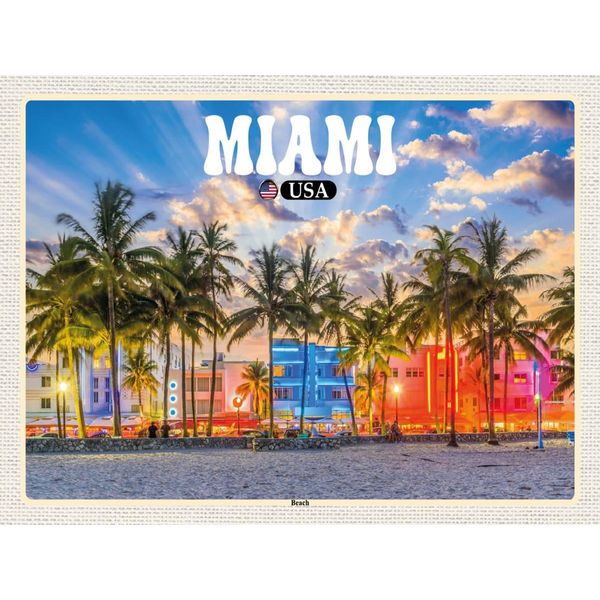 Vianmo Insegna In Legno 30X40 Cm Miami Usa Strand Palmen Urlaub-image