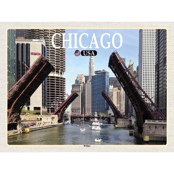 Vianmo Insegna In Legno 30X40 Cm Chicago Usa Bridges BrüCken Fluss-image