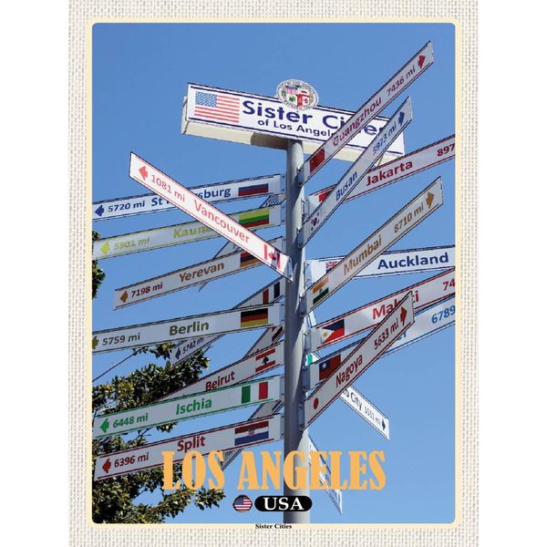 Vianmo Insegna In Legno 40X30 Cm Los Angeles Usa Sister Cities Er-image