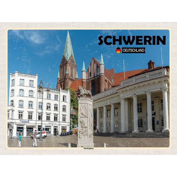 Vianmo Insegna In Legno 30X40 Cm Schwerin Marktplatz-image