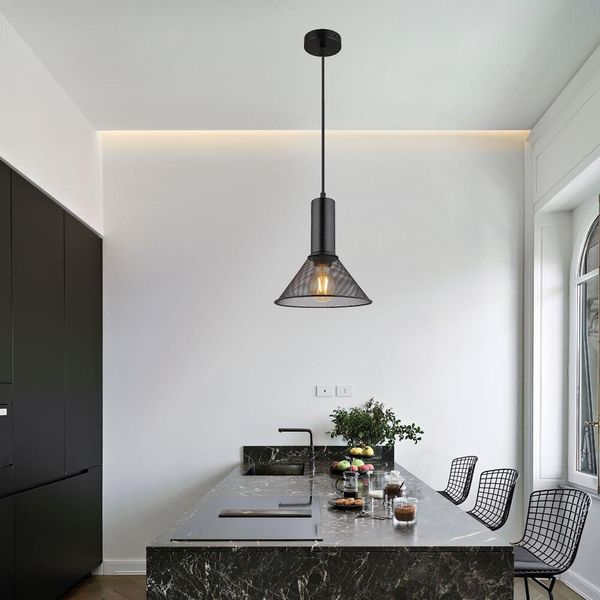 Lampada A Sospensione, Metallo Nero, Aspetto A Traliccio, H 120 Cm-image