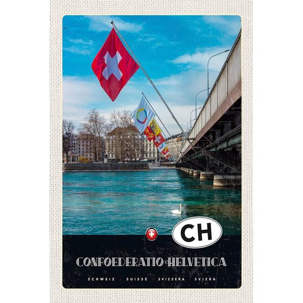 Vianmo Insegna In Legno 18X12 Cm Confoederatio Helvetica BrüCke Flagge-image