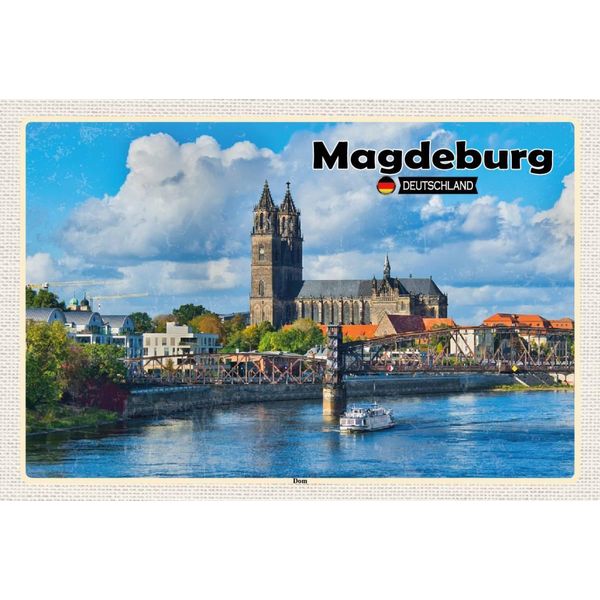 Vianmo Insegna In Legno 12X18 Cm Magdeburg Dom Fluss-image