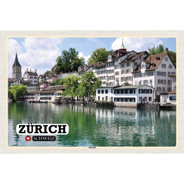 Vianmo Insegna In Legno 12X18 Cm ZüRich Schweiz Altstadt Fluss-image