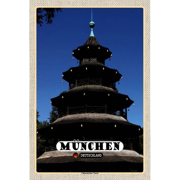 Vianmo Insegna In Legno 18X12 Cm MüNchen Chinesischer Turm Baukunst-image