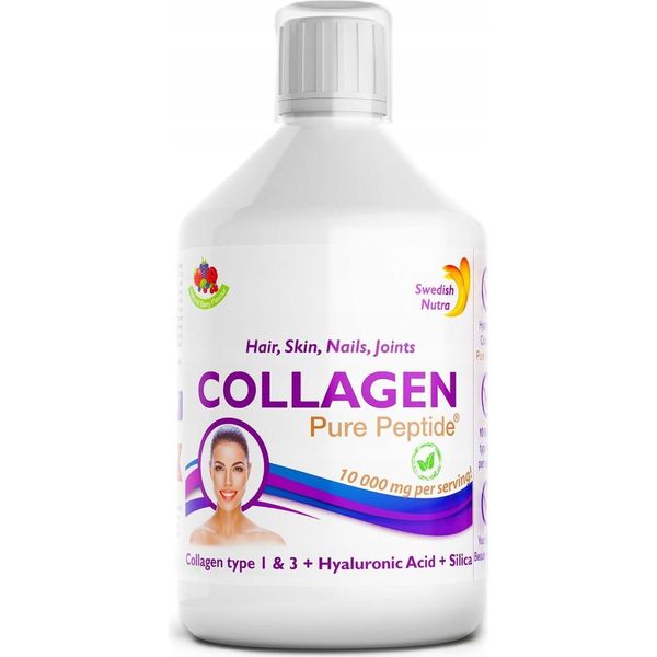 Swedish Nutra Collagen Liquid 10.000 Mg - Collagene Bovino Idrolizzato Con Acido Ialuronico, Vitamine E Minerali, 500 Ml-image