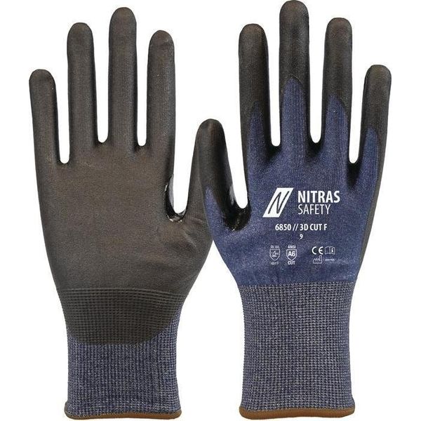 Nitras 3D Cut F, Guanti Antitaglio, Blu Navy/Nero, En Iso 21420, En 388, OEKO-TEX | Confezione (10 Paia)-image
