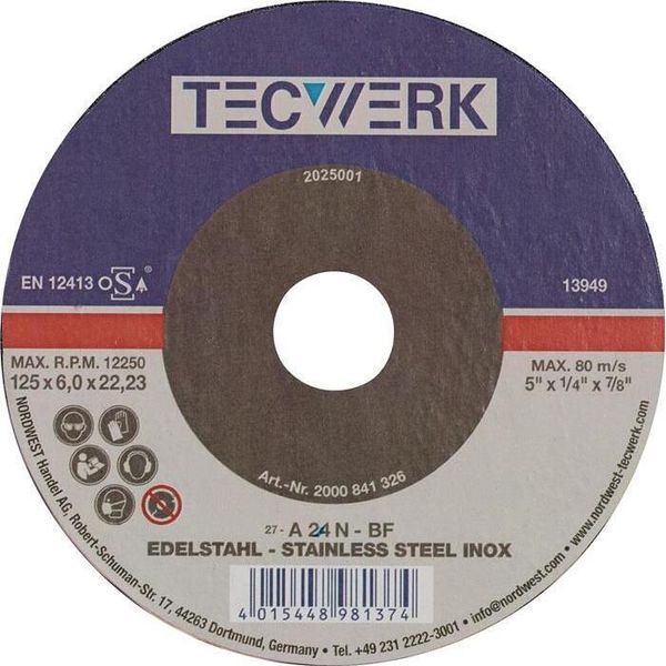 Disco Di Smerigliatura Inox D115Xs6Mm A Gomito Foro Inox 22,23 Mm-image