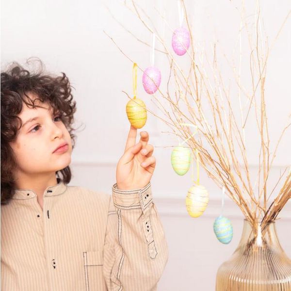 Uovo Di Polistirolo Pendente Uova Di Pasqua Mix 6 Pz.-image