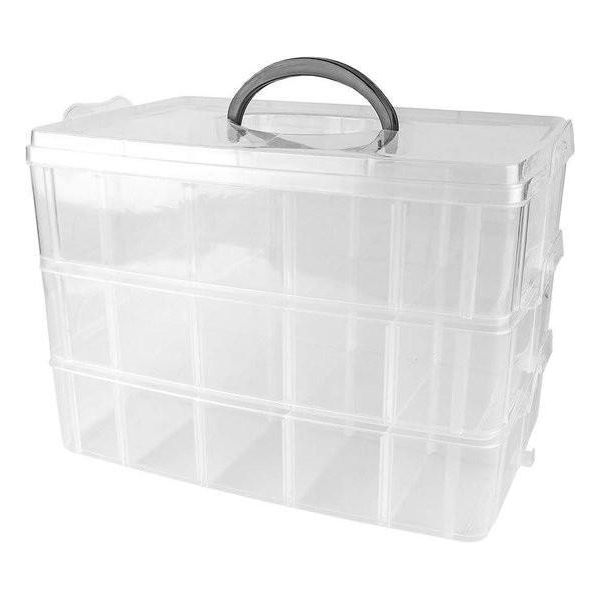 Scatola Portaoggetti Con Coperchio E Maniglia - 30 Scomparti Trasparenti - 26 X 185 X 17 Cm - Scatola Di Selezione Con 3 Livelli - Per Riporre Piccoli Oggetti, Perline, Gioielli, Viti, Smalto Per Unghie-image