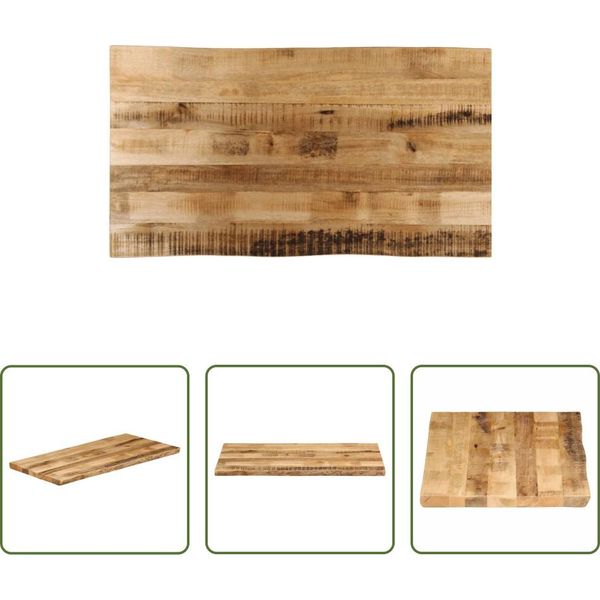 The Living Store Piano Del Tavolo Con Bordo Ad Albero 100X60X3,8 Cm Legno Massiccio Di Mango Grezzo-image