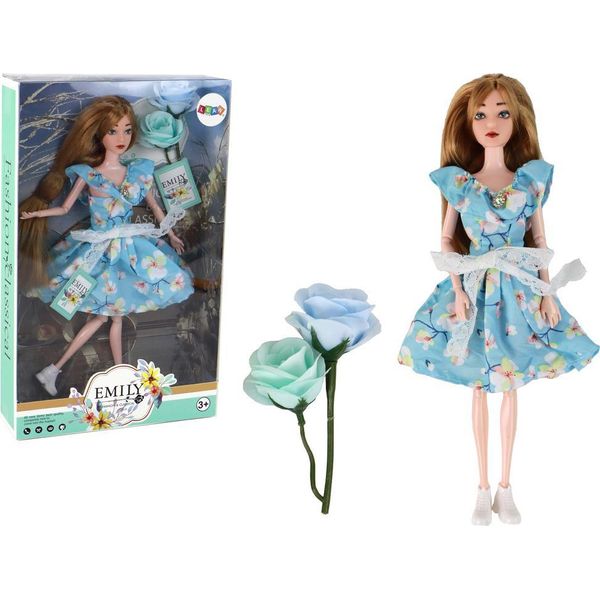 Lalka Dla Dzieci Emily Wiosenna DłUgie WłOsy Niebieska Sukienka Kwiat-image