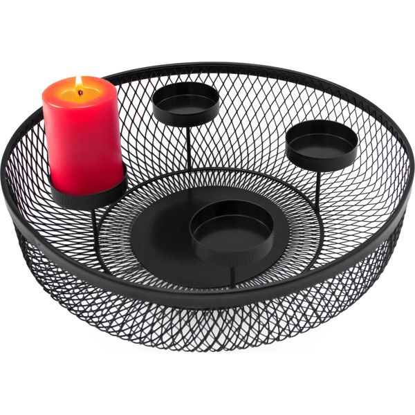 Corona Dell'avvento In Metallo Nero - 34 Cm - Portacandele Dell'avvento Con Cestino-image