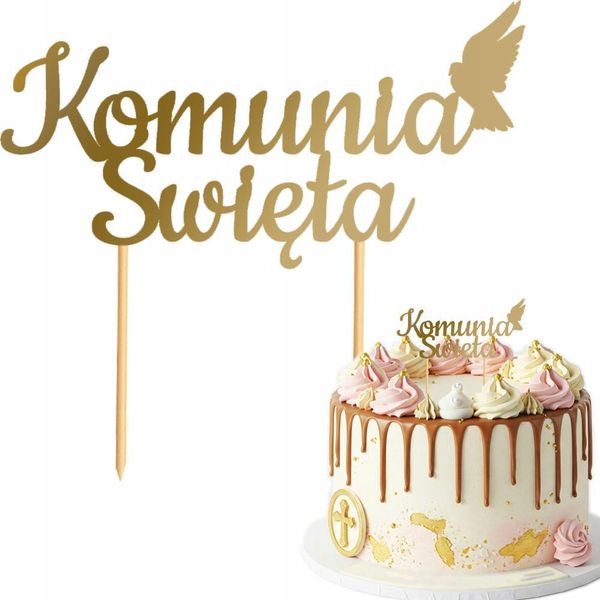 Cake Topper Per La Santa Comunione, Decorazione Per Torta, Santa Comunione, Colomba Dorata-image