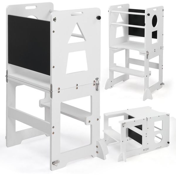 Fch Torre Didattica Per Bambini, Torre Didattica Montessori, 45 × 35 × 88 Cm, Legno Di Abete Rosso + Pannello Multistrato, Bianco-image