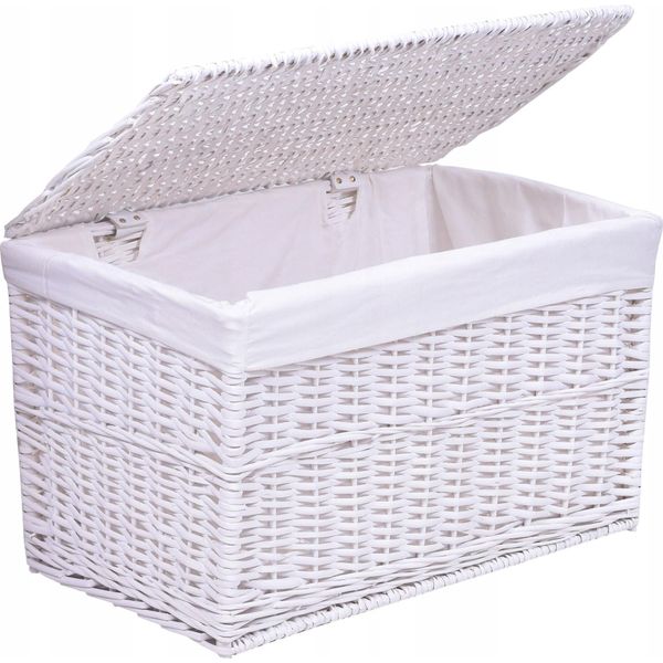 Cesto Portabiancheria Cesto Portabiancheria Giocattoli Baule In Vimini Bianco Con Coperchio 105 L-image