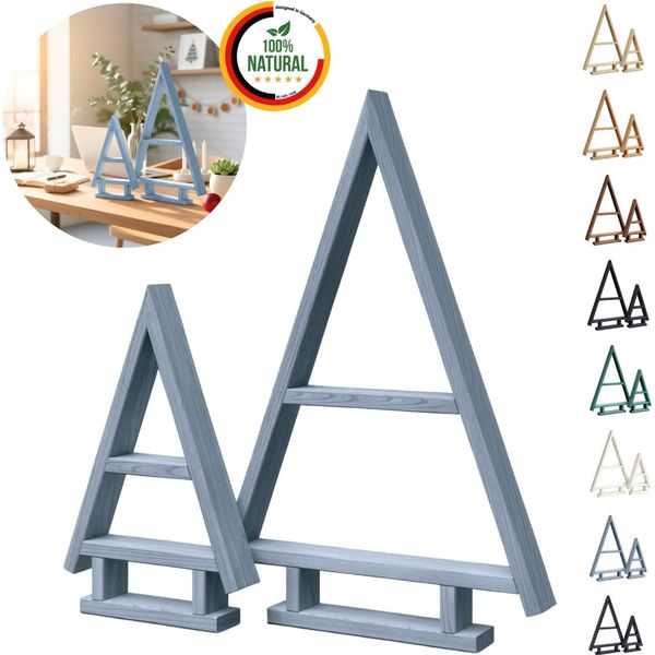 Floranica Albero Di Natale In Legno Fatto A Mano Set Da 2 - Grigio, Decorazione Natalizia Da Tavolo, Espositore Decorativo Per Natale Ornamento-image