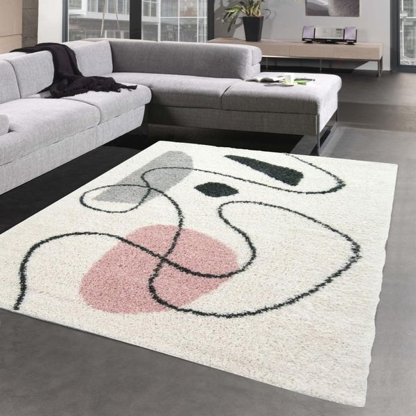 Tappeto Di Design Con Motivi Astratti In Rosa Crema Dimensioni - 120X170 Cm-image