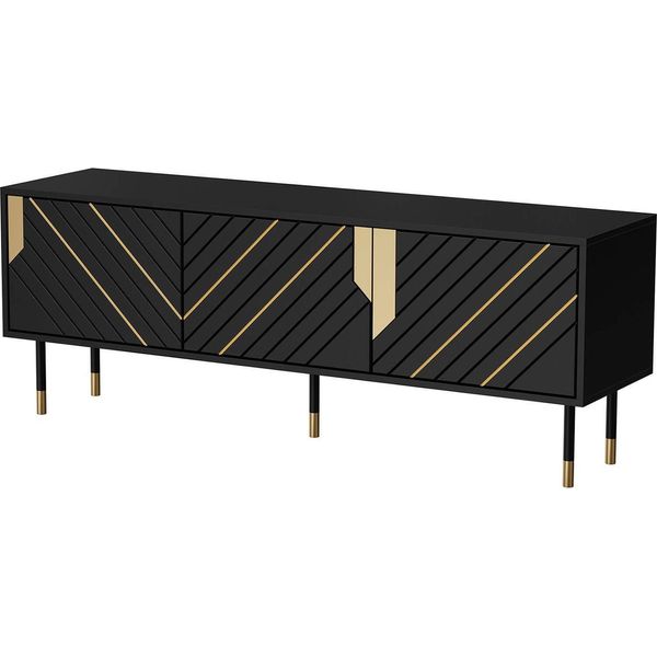 Dmora Mobile Porta Tv Seia 40X154X55H Cm Nero, 2 Ripiani 4 Vani-image