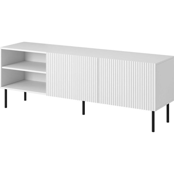 Dmora Mobile Porta Tv Gouveia 42X150X52H Cm Bianco, 3 Ripiani 6 Vani-image