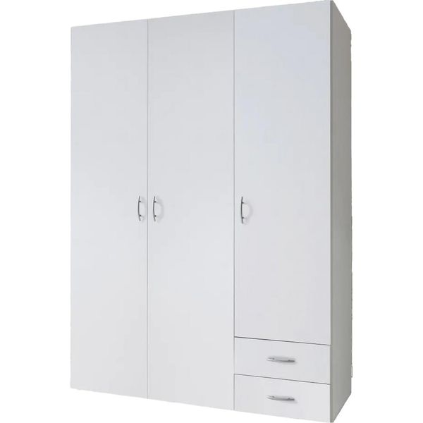 Dmora Guardaroba 3 Ante Alcacovas 51.00X120.00 Cm Bianco, Appendiabiti 3 Ripiani-image