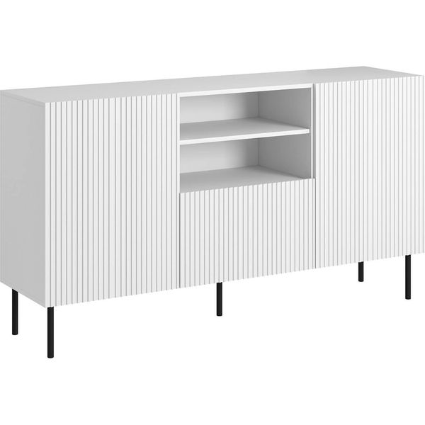 Dmora Credenza Chaves 42X150X82H Cm Bianco, 4 Ripiani Un Cassetto-image