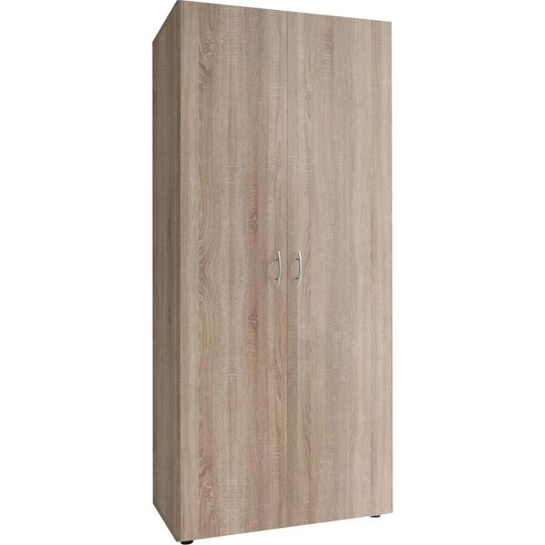 Dmora Guardaroba 2 Ante Valdevez 51.00X177.00H Cm Marrone Rovere, Appendiabiti Un Ripiano-image