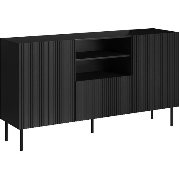 Dmora Credenza Chaves 42X150X82H Cm Nero, 4 Ripiani Un Cassetto-image
