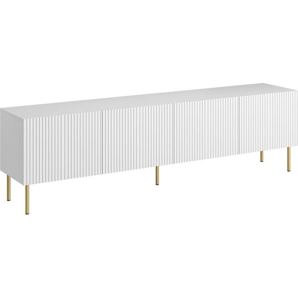 Dmora Mobile Porta Tv Ovar 42X200X52H Cm Bianco, 4 Ripiani 8 Vani-image