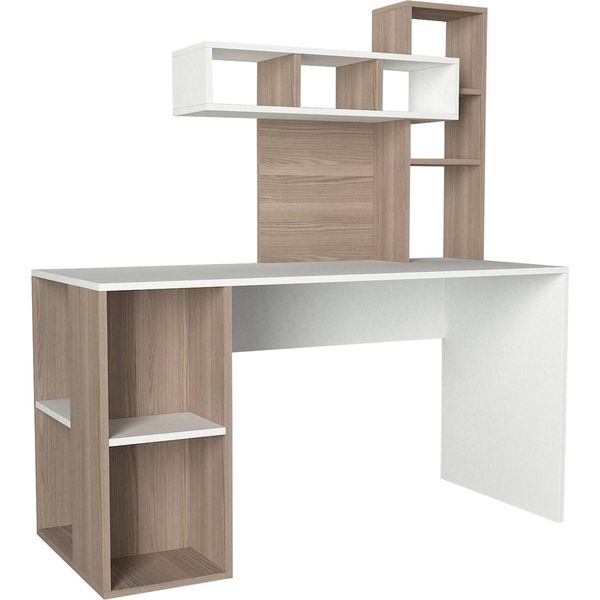 Dmora Scrivania Demonte 60X140X153.8H Cm Bianco, 6 Ripiani 8 Vani-image