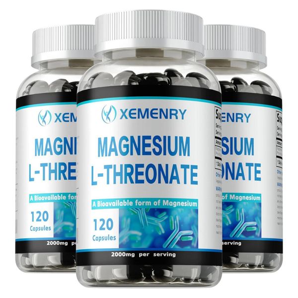 Magnesio L-Treonato 2000 Mg (3X120 Capsule) Integratore Alimentare, Cervello, Nervi, Cognitivo, Memoria, Sonno-image