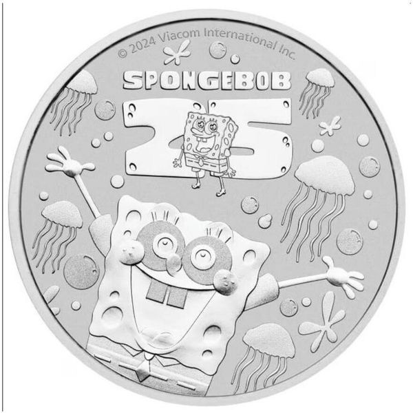 Moneta D'argento Da 1 Oz 25 Anni Spongebob Squarepants 2024 Argento 999 Da Collezione-image