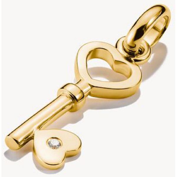 Ciondolo Charm Thomas Sabo, Chiave A Forma Di Cuore Con Gemma Bianca, In Argento, Placcato Oro-image